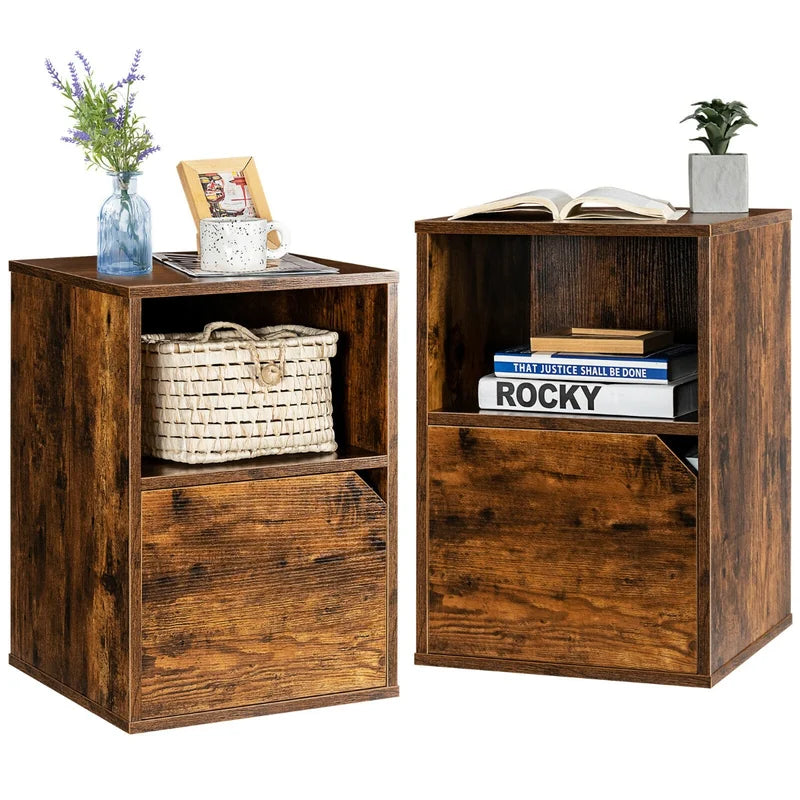 Set of 2 Bedside Table with Open Compartment for Bedroom