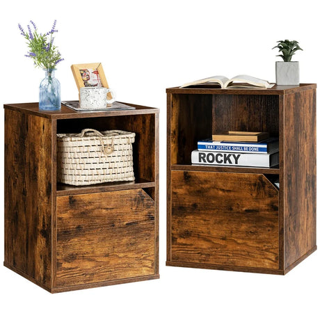 Set of 2 Bedside Table with Open Compartment for Bedroom