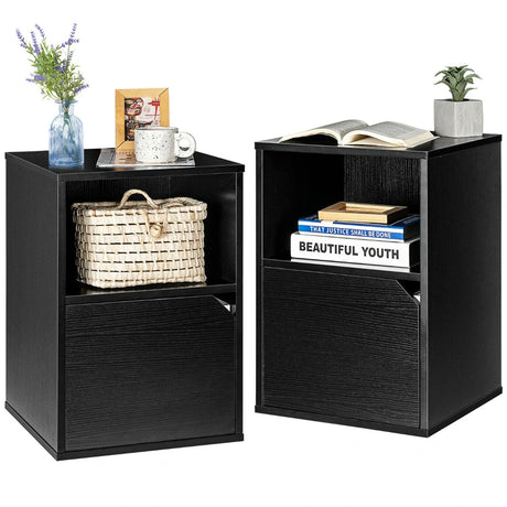 Set of 2 Bedside Table with Open Compartment for Bedroom
