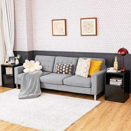 Set of 2 Bedside Table with Open Compartment for Bedroom