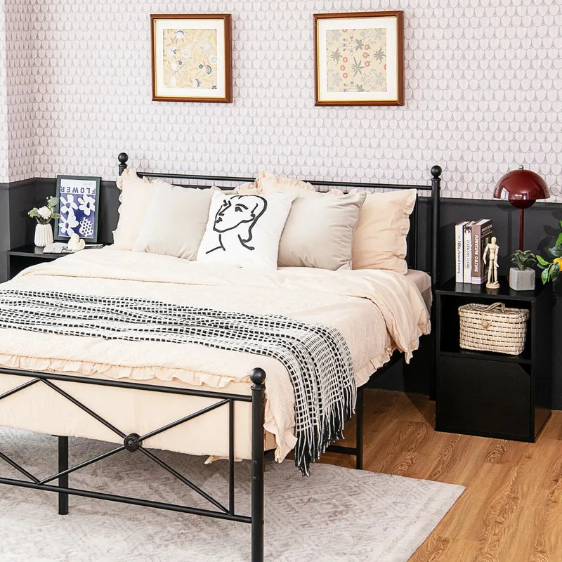 Set of 2 Bedside Table with Open Compartment for Bedroom