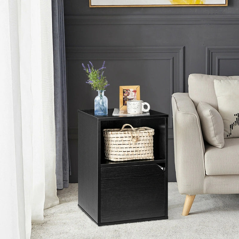 Set of 2 Bedside Table with Open Compartment for Bedroom