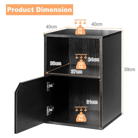 Set of 2 Bedside Table with Open Compartment for Bedroom