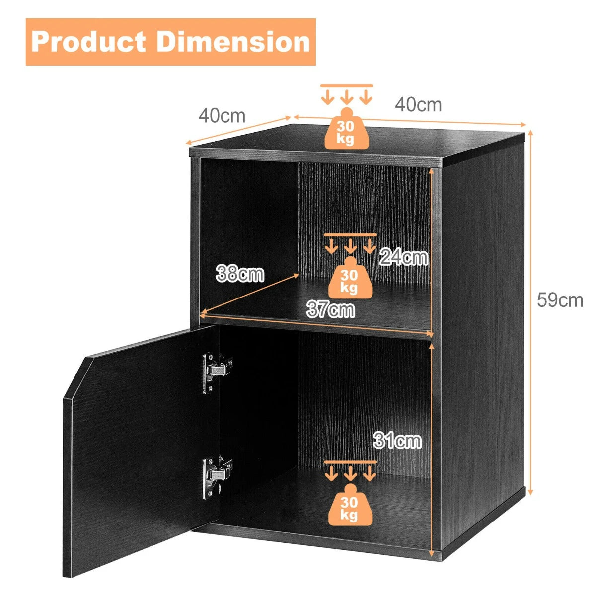 Set of 2 Bedside Table with Open Compartment for Bedroom