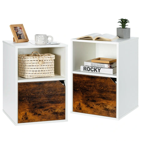 Set of 2 Bedside Table with Open Compartment for Bedroom