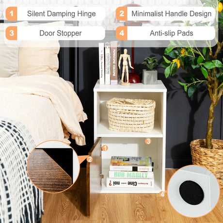 Set of 2 Bedside Table with Open Compartment for Bedroom