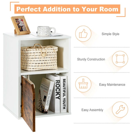 Set of 2 Bedside Table with Open Compartment for Bedroom
