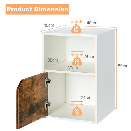 Set of 2 Bedside Table with Open Compartment for Bedroom