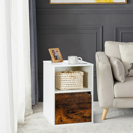 Set of 2 Bedside Table with Open Compartment for Bedroom
