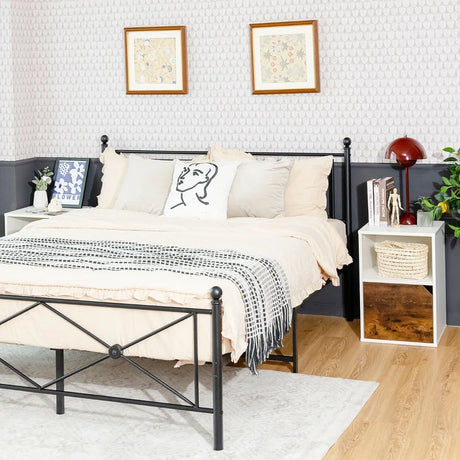 Set of 2 Bedside Table with Open Compartment for Bedroom