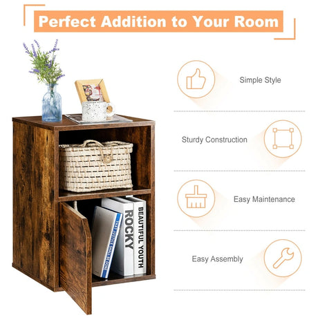 Set of 2 Bedside Table with Open Compartment for Bedroom