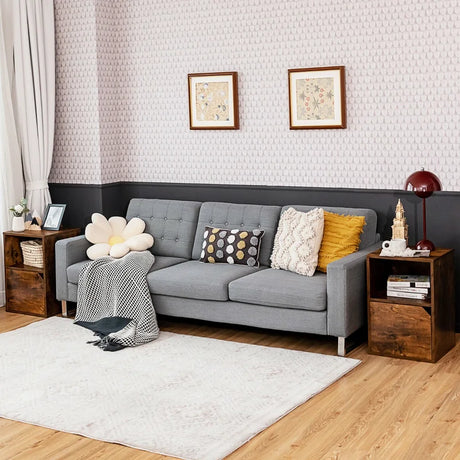 Set of 2 Bedside Table with Open Compartment for Bedroom