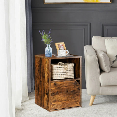 Set of 2 Bedside Table with Open Compartment for Bedroom