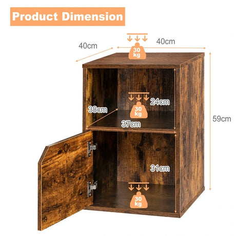 Set of 2 Bedside Table with Open Compartment for Bedroom