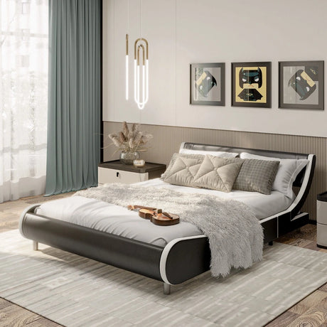 King Size PU Double Bed Frame with Curved Headboard