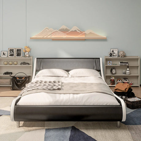 King Size PU Double Bed Frame with Curved Headboard
