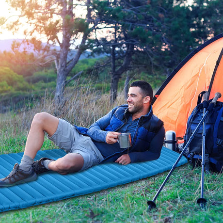 7cm Thick Inflating Camping Mat with Carrying Bag for Backpacking and Hiking-Blue