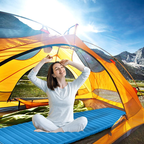 7cm Thick Inflating Camping Mat with Carrying Bag for Backpacking and Hiking-Blue