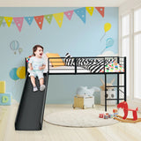 Sliding Loft Children Single Bed with Stairs and Safety Guardrails-Black