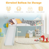 Sliding Loft Children Single Bed with Stairs and Safety Guardrails-White