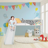 Sliding Loft Children Single Bed with Stairs and Safety Guardrails-White
