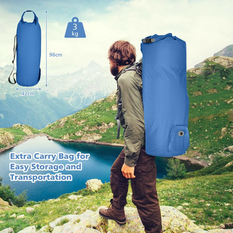 Self Inflating Camping Sleeping Mat with 2-in-1 Pump Sack for Hiking-Blue