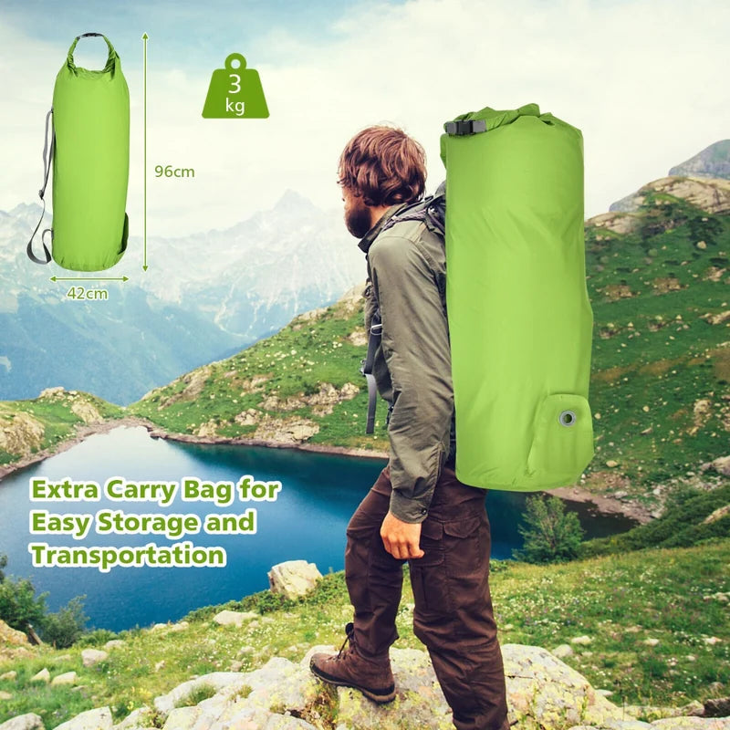 Self Inflating Camping Sleeping Mat with 2-in-1 Pump Sack for Hiking-Green