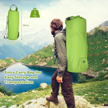 Self Inflating Camping Sleeping Mat with 2-in-1 Pump Sack for Hiking-Green