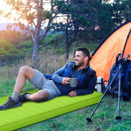 Self Inflating Camping Sleeping Mat with 2-in-1 Pump Sack for Hiking-Green