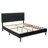 Button Tufted Linen Upholstered King Size Bed Frame with Headboard-Black