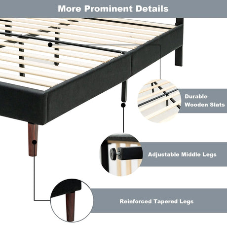 Button Tufted Linen Upholstered King Size Bed Frame with Headboard-Black