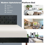 Button Tufted Linen Upholstered King Size Bed Frame with Headboard-Black
