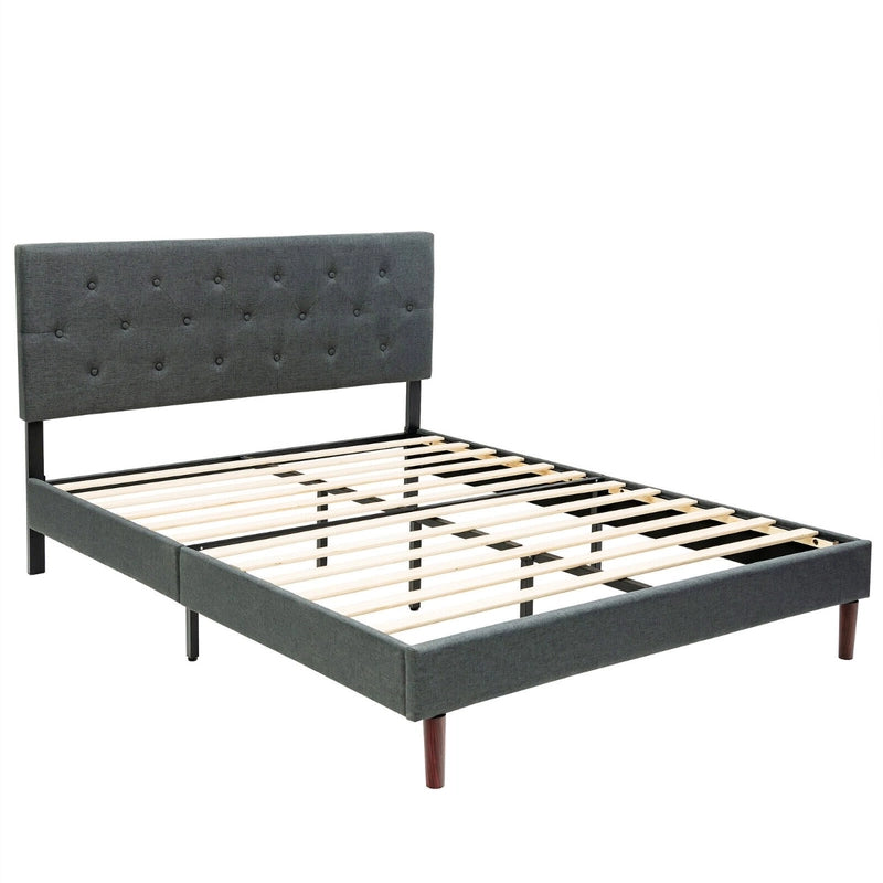 Button Tufted Linen Upholstered King Size Bed Frame with Headboard-Grey