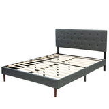 Button Tufted Linen Upholstered King Size Bed Frame with Headboard-Grey
