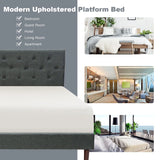 Button Tufted Linen Upholstered King Size Bed Frame with Headboard-Grey