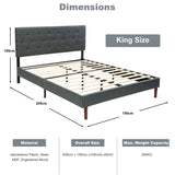 Button Tufted Linen Upholstered King Size Bed Frame with Headboard-Grey