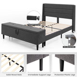 Upholstered Double Bed Frame with Ottoman Bench and Headboard-Grey