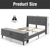Upholstered Double Bed Frame with Ottoman Bench and Headboard-Grey