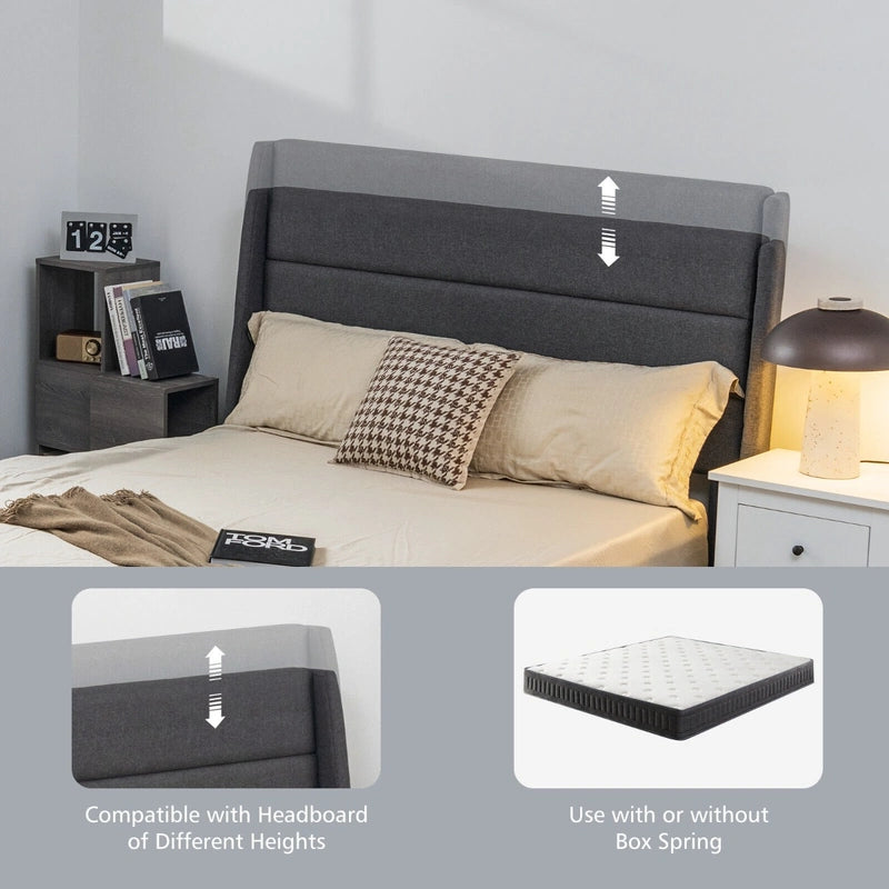 King Size Bed Frame with 3 Underbed Storage Drawers-Grey