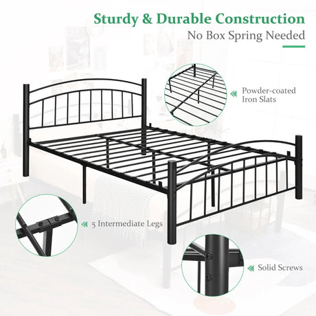 Metal Bed Frame Platform Bed with Headboard for Bedroom-Twin size