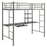 Metal Bunk Bed Frame High Sleeper with Desk and Storage Shelves-Silver
