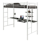 Metal Bunk Bed Frame High Sleeper with Desk and Storage Shelves-White