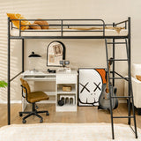 Metal Loft Bed with Integrated Ladder and Full-length Guardrails-Black