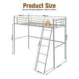 Metal Loft Bed with Integrated Ladder and Full-length Guardrails-Silver