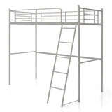 Metal Loft Bed with Integrated Ladder and Full-length Guardrails-Silver