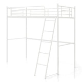 Metal Loft Bed with Integrated Ladder and Full-length Guardrails-White