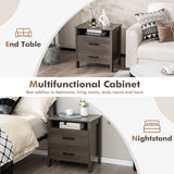 Modern Wood Grain Nightstand with Cable Hole &amp; Open Compartment &amp; 2 Drawers-Coffee
