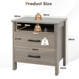 Modern Wood Grain Nightstand with Cable Hole &amp; Open Compartment &amp; 2 Drawers-Natural