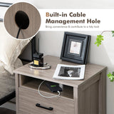 Modern Wood Grain Nightstand with Cable Hole &amp; Open Compartment &amp; 2 Drawers-Natural