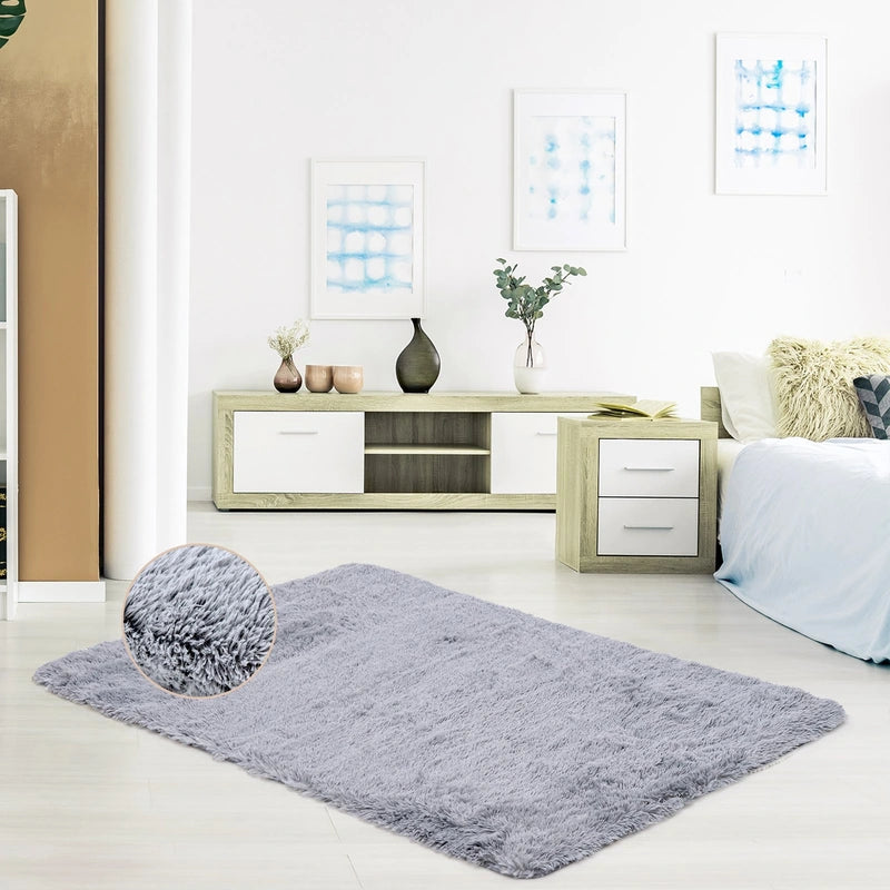 4x6 Feet Modern Soft Shag Rug with Non-slip Grip Dots-Light Gray